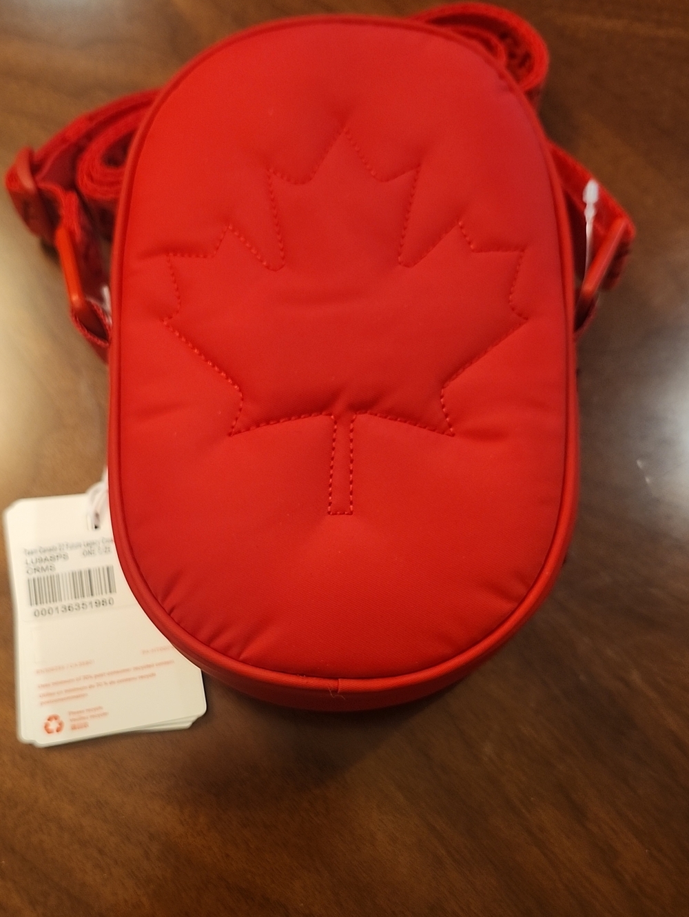 Lululemon Red Crossbody Bag with Maple Leaf Stitching